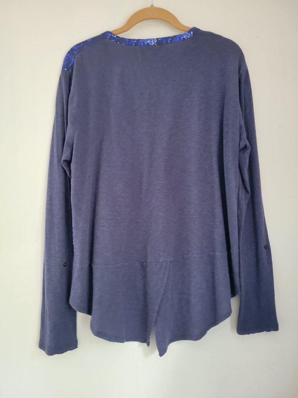 Lucky Brand Navy Paisley Print Henley Top Boho Long Sleeve Sz L - Picture 4 of 7